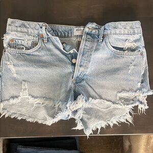 Agolde PARKER Frayed Hem Jean Shorts - Light Blue